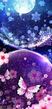 This stunning phone live wallpaper showcases a creative digital art design of two bubbles floating on top of each other