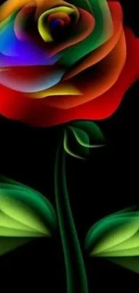 Enhance your phone's look with a captivating live wallpaper showcasing a digital masterpiece of a colorful rose on a black background