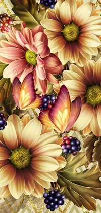 This phone live wallpaper showcases a mesmerizing digital art design of a bunch of flowers arranged on a table