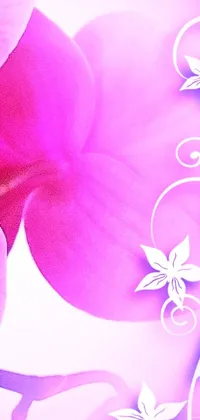 This stunning phone live wallpaper features a beautiful pink orchid flower rendered in high-detail digital art