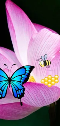 Looking for a stunning <a href="/">live wallpaper for your phone</a>? Check out this beautiful Blue Butterfly and Pink <a href="/flower-wallpapers">Flower wallpaper</a>! It features a detailed, lifelike butterfly perched on a vibrant pink flower, creating a peaceful and relaxing scene on your home screen