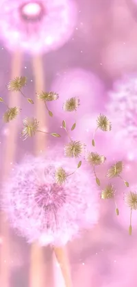 Transform your phone's home screen with a beautiful live wallpaper featuring a close-up of a breathtaking dandelion displayed alongside an artistic array of flowers in pastel hues