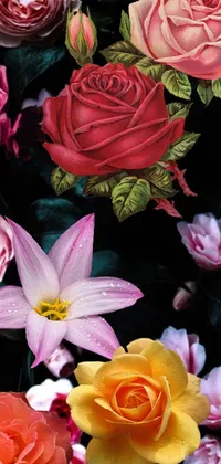 This phone live wallpaper features a stunning arrangement of highly detailed flowers, perfectly positioned in a photorealistic painting