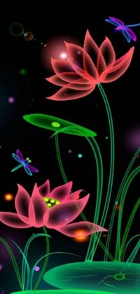 Looking for a captivating wallpaper for your phone? Check out this digital art featuring a beautiful group of flowers sitting on a lush green field