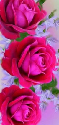 This stunning live wallpaper features three lovely pink roses captured in a vertical design by a talented digital artist