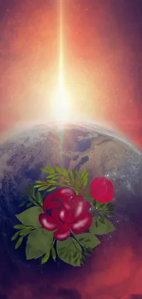 This phone live wallpaper features a bunch of stunning red roses atop a planet