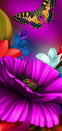 This phone live wallpaper by Zahari Zograf showcases vibrant and colorful flowers contrasted against a deep purple background