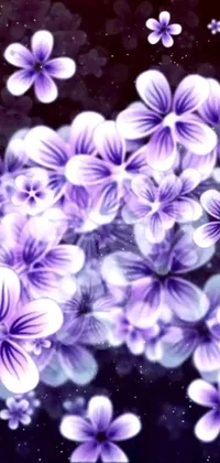 This phone live wallpaper boasts a stunning bouquet of purple flowers set against an elegant black backdrop
