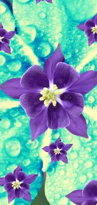 Introducing a stunning live wallpaper for your phone screen featuring beautiful purple flowers atop a green surface with a digital rendering