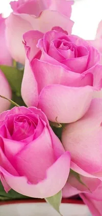 This stunning live phone wallpaper showcases a pink rose bouquet in a vase on a table