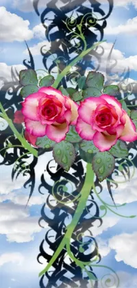 This live wallpaper for your phone features a beautifully rendered digital cross adorned with two intricate roses