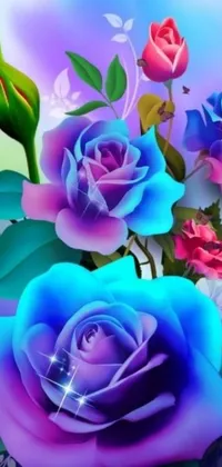 This phone live wallpaper features a beautiful digital art rendering of a bunch of roses placed on a table