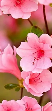 This phone live wallpaper showcases a cluster of realistic pink flowers in 4K resolution