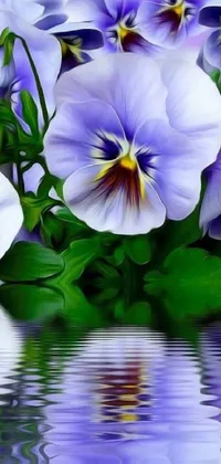 A stunning photorealistic painting of purple flowers resting on water reflects beautiful closeup views