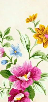 Experience the beauty of nature on your phone with this stunning live wallpaper featuring a colorful painting of flowers
