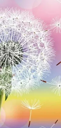 This phone live wallpaper boasts an elegant dandelion with seeds that sway gently in the wind, rendered in pastel colors and 3D vector art