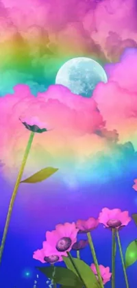 This phone live wallpaper is inspired by colorful, dreamy designs typical of the 90s