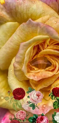 This phone live wallpaper features a close up of a vibrant pink and yellow rose captured through a digital collage
