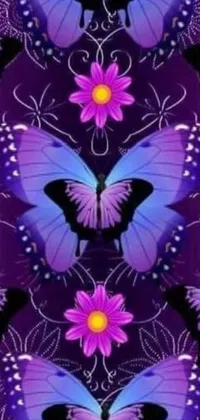 This live wallpaper features a stunning purple butterfly resting on top of a vivid flower