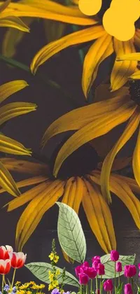 This live phone wallpaper is a stunning arrangement of vibrant flowers in a vase
