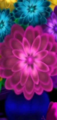 This phone live wallpaper shows a mesmerizing blue vase overflowing with an assortment of colorful flowers