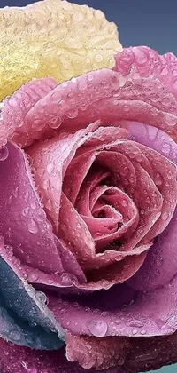 This phone live wallpaper depicts a stunning close-up of a flower with dew drops adorning its delicate petals