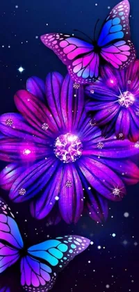 Get mesmerized by our purple and blue flower and butterfly live wallpaper on your phone