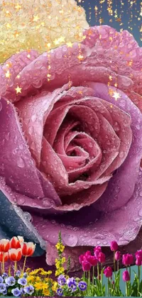 This stunning phone live wallpaper showcases a close-up of a vibrant red rose with dewdrops on its petals