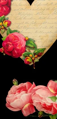 This stunning live wallpaper for your phone features a heart shaped piece of paper adorned with intricate roses and leaves