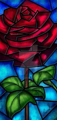 Enhance your phone's home screen with a stunning live wallpaper featuring a delicate stained glass rose set within a colorful pattern! Digitally crafted, this intricate art piece showcases shades of deep red, green, blue, purple, and yellow, resulting in a serene and peaceful ambiance