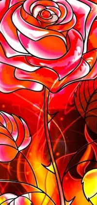 This live wallpaper features a captivating digital painting of a rose on a vibrant, red background