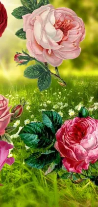 This stunning live wallpaper captures a beautiful bouquet of translucent flowers atop a lush green field, and is a trending digital rendering on Pixabay