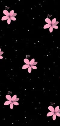 This live wallpaper features a beautiful bunch of pink flowers in vector art style on a black background