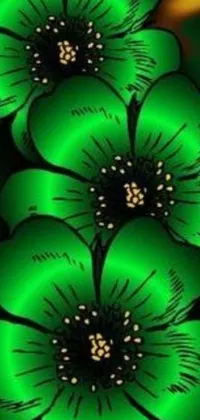 This phone live wallpaper features a stunning digital art piece of green flowers positioned on a table