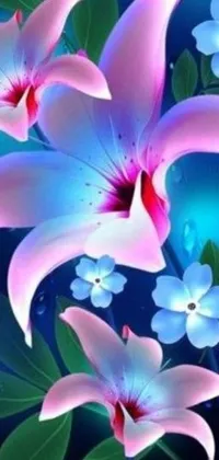 Looking for a stunning live wallpaper? Look no further than this breathtaking image featuring pink flowers on a blue background