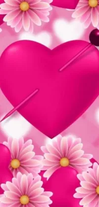 This phone wallpaper offers a charming pink heart with a surrounding floral design and arrow