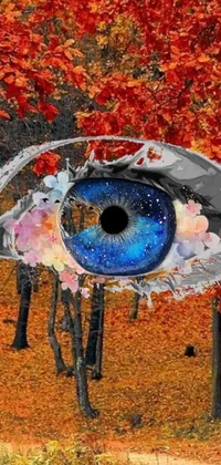 Get mesmerized with this contemporary artistic live wallpaper! The artwork features a stunning blue eye with a galaxy within in surrounded by digitally-painted trees in autumn