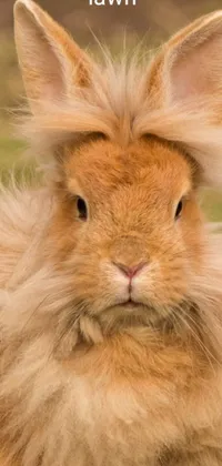 This phone live wallpaper features a cute brown rabbit perched atop a green field