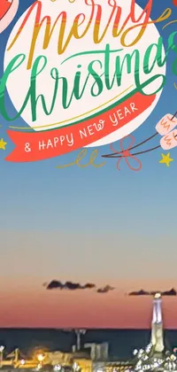 This phone live wallpaper showcases a beautiful illustration of a merry Christmas and happy new year scene