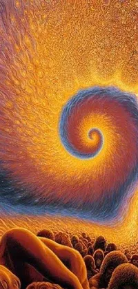This captivating phone live wallpaper features a unique painting of a woman sitting in front of a mesmerizing spiral