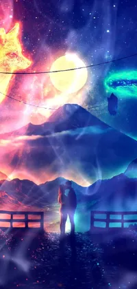 This mesmerizing live wallpaper features a romantic and colorful galaxy theme