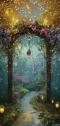 This beautiful live wallpaper features a serene forest pathway with stunning lanterns, fantasy art, glowing mushrooms and fluttering butterflies and fireflies