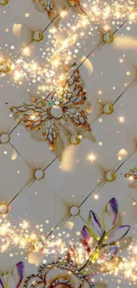 This phone live wallpaper features a digitally created, close-up view of a vibrant quilt adorned with colorful flowers and delicate butterflies, trending on CG Society