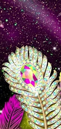 This phone live wallpaper features a stunning and colorful design of floating feathers surrounded by dazzling gems and diamonds to create a psychedelic and amoled inspired screensaver for your phone