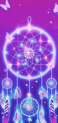 This phone live wallpaper features a stunning vector art drawing of a dream catcher, on a purple background