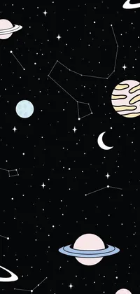 This live wallpaper features a sleek black background adorned with planets and stars