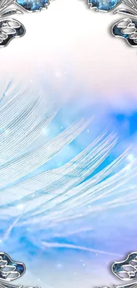 This phone live wallpaper showcases an incredible macro photograph of a blue feather contrasted against a soft white background