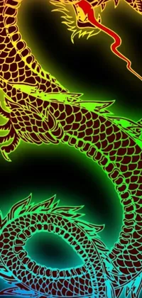 This phone live wallpaper features a close-up of a dragon in intricate vector art on a sleek black background