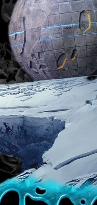 This beautiful live wallpaper shows a snow globe sitting atop a snow-covered slope