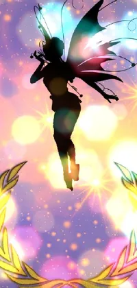 This phone live wallpaper depicts a beautiful fairy soaring through a sparkling Masonic night sky